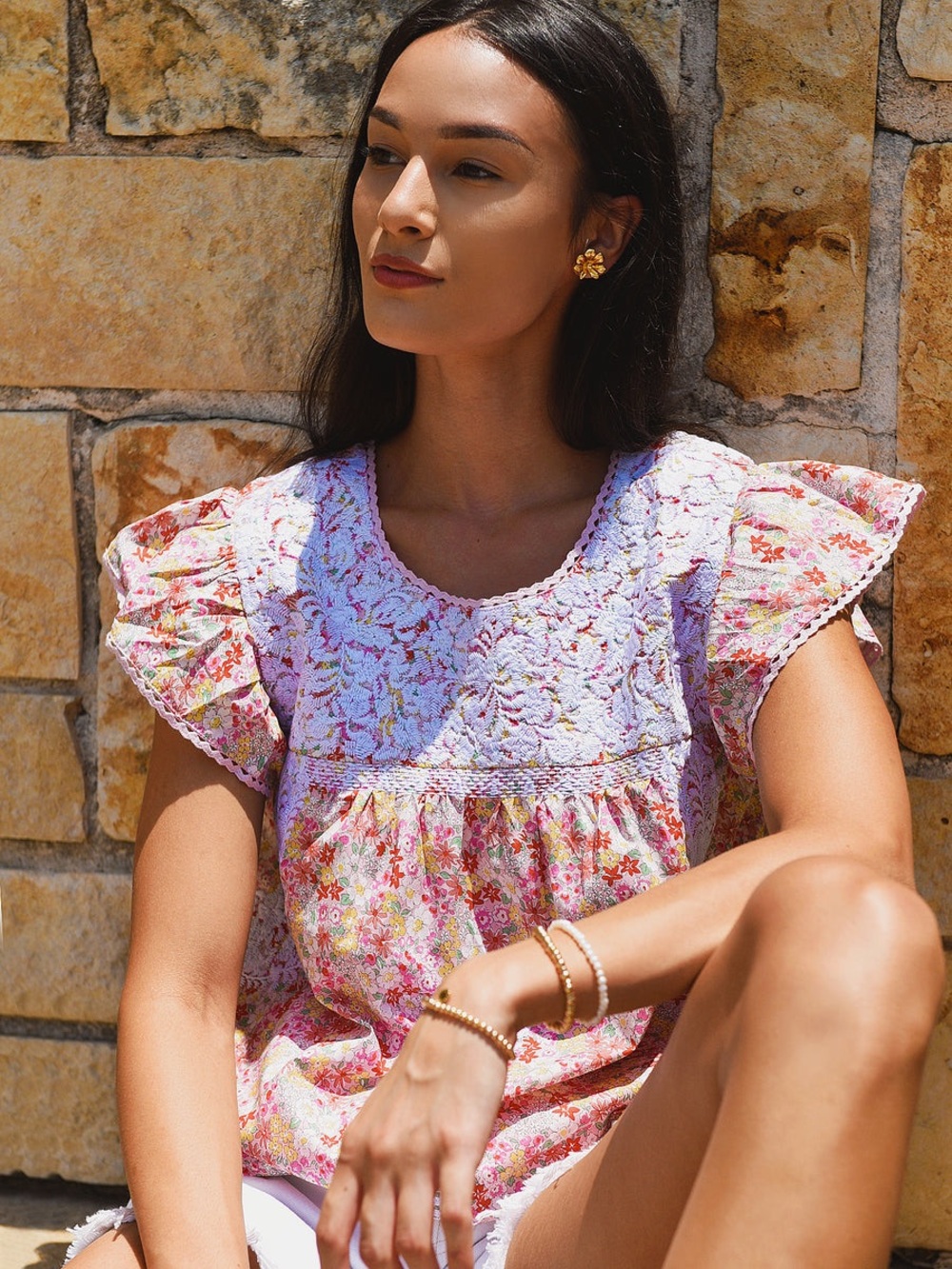 J Marie Lela Floral Ruffle Top